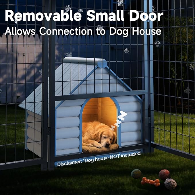 Outdoor Dog Kennel with Roof, Weatherproof Dog Kennel Outside with Removable Doggy Door, Backyard Dog Run Playpen Pet Enclosures for Medium to Small Dogs (4'L x 4'W x 4.6'H)
