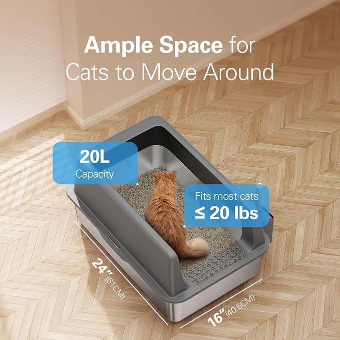 Zarler Stainless Steel Litter Box with Lid, Extra Large Cat Litter Boxes, XL Large Metal Litter Box for Big Cats with High Sided, Grey (Non-Sticky, Easy to Clean, Anti-Urine Leakage)