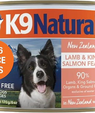 K9 Natural Wet Dog Food Pate, Lamb & King Salmon Feast, 6 Oz Cans (Pack of 12), Grain Free, Made in New Zealand with Grass-Fed, Free-Range Lamb and Sustainably Caught King Salmon