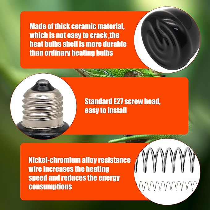 Mini Reptile Heat Lamp, 25w Infrared Ceramic Heat Emitter, No Light Emitting Reptile Heat Bulbs,Ceramic Heat Lamp for Amphibian, Chicken Coop,Cat, Turtle, Snake,Terrarium (2, 100 W)