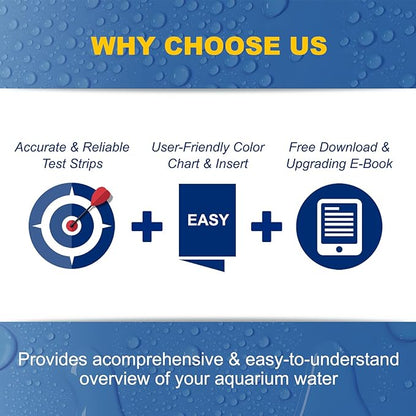Aquarium Test Strips,100 Strips 9 in1 Saltwater and Freshwater Aquarium Test Kit for Aquarium,Pond and Fish tank,Testing Carbonate,Alkalinity,pH,Hardness,Free Chlorine,Nitrate,Nitrite,copper and Iron.