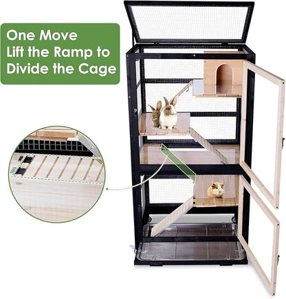Chinchilla Cage Large Critter Nation Enclosure for Squirrel Chameleon Ferret Rat Guinea Pig Rabbit with Ramps, Chew-Proof Ramps & Slide-Out Tray