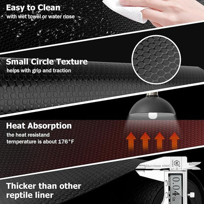 120 Gallon Reptile Terrarium Mat Liner, 96" X 24" Bearded Dragon Tank Accessories, Bearded Dragon Substrate flooring for 4x2x2 Reptile Enclosure, Reptile Bedding Carpet for Gecko,Lizard, Black