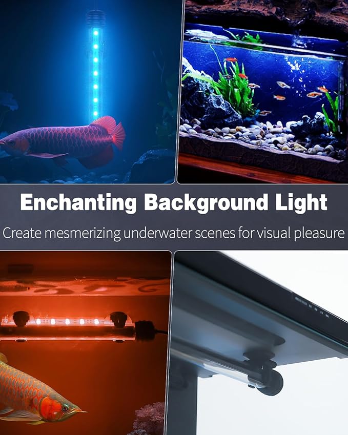 Pawfly 3 W Aquarium LED Light 11 Inch Underwater Fish Tank Light with Timer Auto On/Off Fish Tank Background Lights with 8 Lighting Modes Submersible Multi-Colored Tube Lights for Decoration