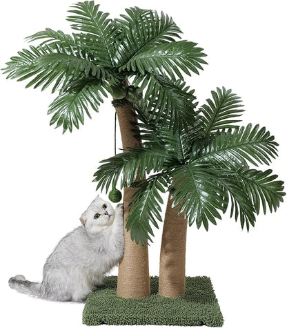 Palm Tree Cat Scratching Post, 36'' Cat Scratcher Post with Natural Sisal Rope, 5 Interactive Balls and 2 Curved Design Scratching Posts for Indoor Cats Adults and Kittens, Multi-Combinable (Style C)