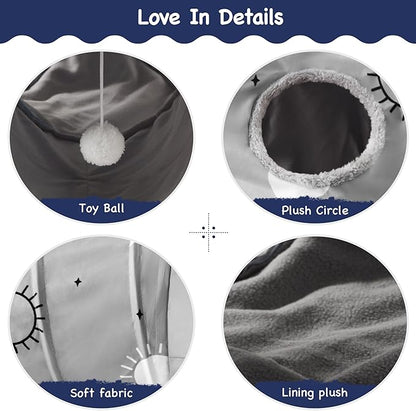 Tempcore Pet Cat Tunnel Tube Cat Toys 3 Way Collapsible, Cat Tunnels for Indoor Cats Fleece-Lined in for Warmth，Kitty Tunnel Bored Pet Toys Peek Hole Toy Ball Puppy, Kitten, Rabbit Gray Sun