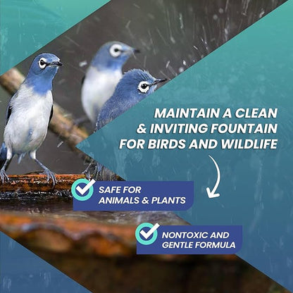16oz Water Fountain Cleaner - Cleans 80 Gallons of Water, Bird Bath Cleaner Safe for Birds and Wildlife, Ideal for Indoor & Outdoor Use - Prevents Dirt Build-Up and Clog, Safe for Stone, Metal & More