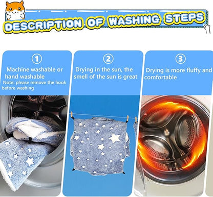 LEFTSTARER Noctilucent Luminous Guinea Pig Rat Hammock Hanging Triple-Layer Hammock Bedding for Ferret Hedgehog Squirrel Hideout Cage Accessories (Cloud & Stars)