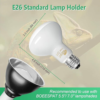 Pack of 2 Reptile Basking Light Bulbs - Incandescent 75W Simulated Sunlight UVA Heat Bulbs for Bearded Dragons, Geckos, Iguanas, Lizards, Amphibians & Small Pets