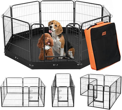 VEVOR Dog Playpen, 8 Pcs 24 x 24 in Panels Foldable Metal Pet Exercise Pen, Dog Fence Indoor and Outdoor Pen with Door, Storage Bag and Bottom Pad, Pet Playpen for Dogs, Cats and Other Small Animals