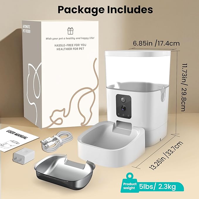 Automatic Cat Feeder with Cameras, 5G WiFi Pet Food Dispenser with 2-Way Audio & Meal Call, 4L Cat Auto Feeder, Easy Setup, App Control, Night Vision, Cloud Storage, AI Pet Motion Capturing