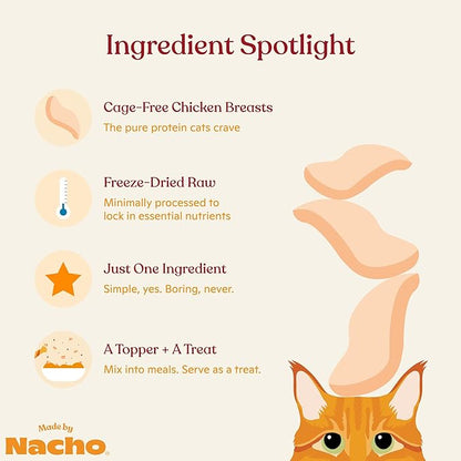 Made by Nacho Freeze-Dried Chicken Breast Meal Topper, Mixer or Treat 3.5oz | High Protein, Pure Chicken Ingredients | Premium Cage-Free Chicken Breast | Crunchy Texture