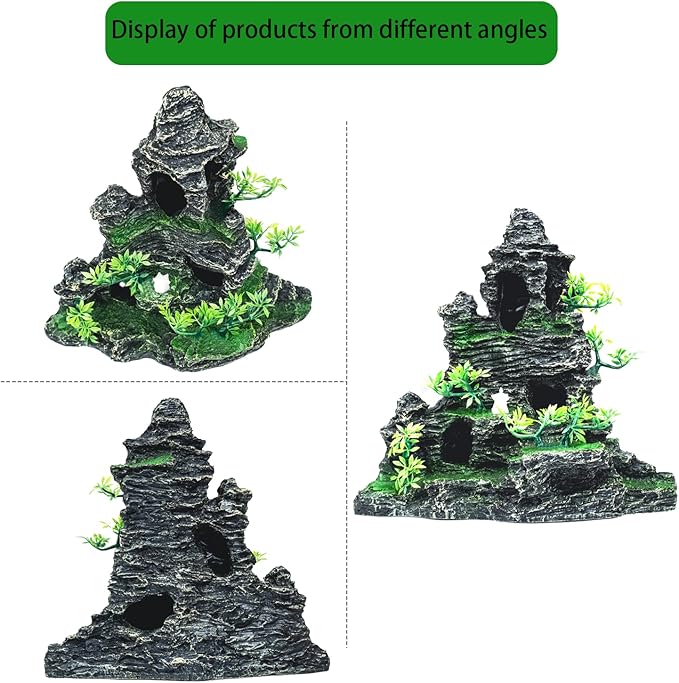 Large Aquarium Decor - Fish Tank Decorations with Mountain View Stone Ornament, Ideal for Betta, Snails, Turtle, Hiding, Climbing, Exploring, Landscaping, Aquascaping