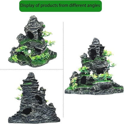 Large Aquarium Decor - Fish Tank Decorations with Mountain View Stone Ornament, Ideal for Betta, Snails, Turtle, Hiding, Climbing, Exploring, Landscaping, Aquascaping