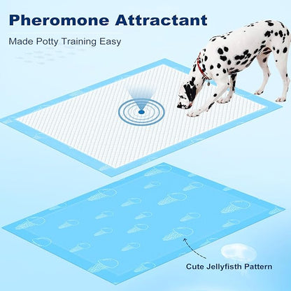 MIZOK Puppy Pads Extra Large 28"x34", 40 Count, XL Dog Pads Super Absorbent & Leak-Proof, Pee Pads for Dogs with Jellyfish Pattern