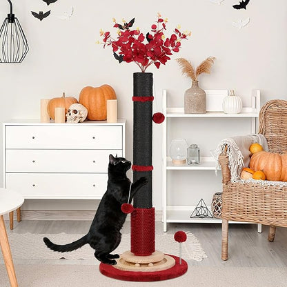 Halloween Cat Scratching Post,45'' Tall Gothic Cat Scratcher Activity Cat Play Center Tree Tower Furniture with Interactive Wood Ball Toy for Indoor Large Cat Adults