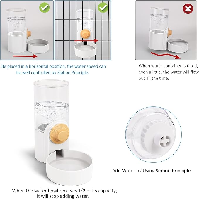 Pet Feeder Waterer Hanging Dog Cat Food Water Dispenser, Automatic Gravity Feeder Waterer Set for Cage Pets, Travel Food Water Bowl Rabbit Feeder for Ferret Small and Medium Animals, White
