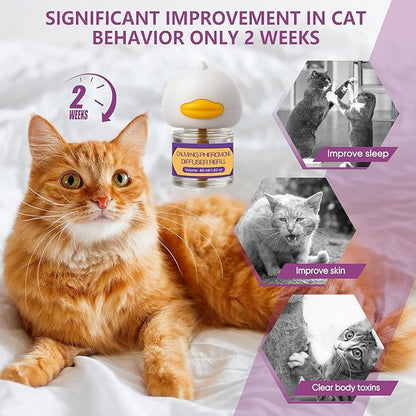 Cat Calming Diffuser Kit 6-in-1, Cat Pheromone Diffuser for Stress and Anxiety Relief, Includes 2 Plug-Ins + 4 Refills (48ml Each), 120-Day Supply, Drug-Free Comfort for Cats and Kittens - Purple
