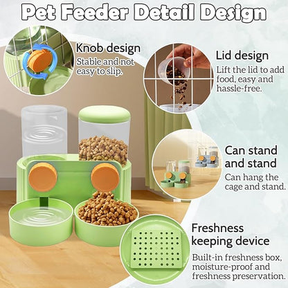 kathson Hanging Automatic Pet Food Water Dispenser,Cat Food and Water Dispenser Set Rabbit Water Dispenser Small Animal Feeding&Watering Supplies for Small Cats Dogs,Rabbits,Ferrets(Green)