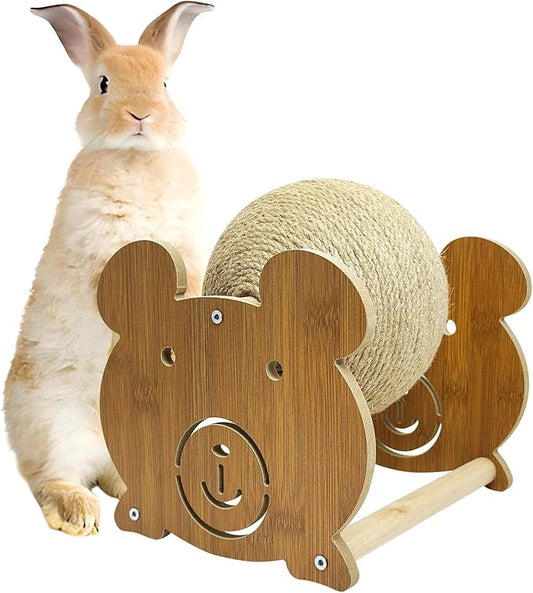 Fhiny Rabbit Scratch Toy, Natural Sisal Bunny Toy Scratching Ball Cute Sisal Bunny Claw Scratcher Ball Rabbit Enrichment Interactive Scratching Post for Kittens Ferrets Bear Shape
