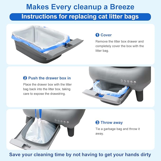 Thicken Cat Litter Bags 120 Pack, cat litter box liners, Leakproof Poop Bags & Waste Bags - Ultimate Odor Control and Leakproof Design,6 Rolls Drawstring Trash Bags for Automatic Litte(27x13 inches）