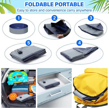 Dog Pool for Large Dogs, Kiddie Pool Hard Plastic, Dog Bathtub Portable, Foldable Pool for Dogs Slip-Resistant (Dark Gray, XXXXL-87'' X 16'')