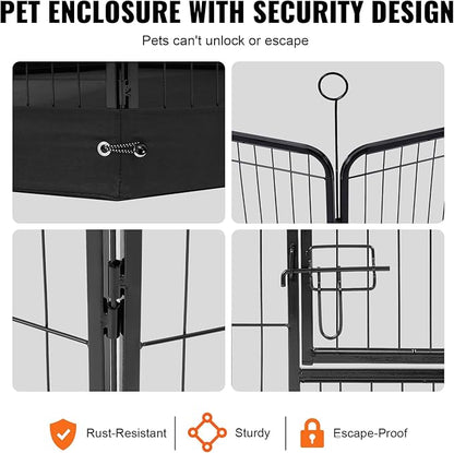 VEVOR Foldable Dog Playpen, 8-Panel Metal Pet Exercise Pen, 24"x24" Dog Fence with Door, Storage Bag, Top Cover, and Bottom Pad for Indoor and Outdoor Use - Ideal for Dogs, Cats, and Small Animals