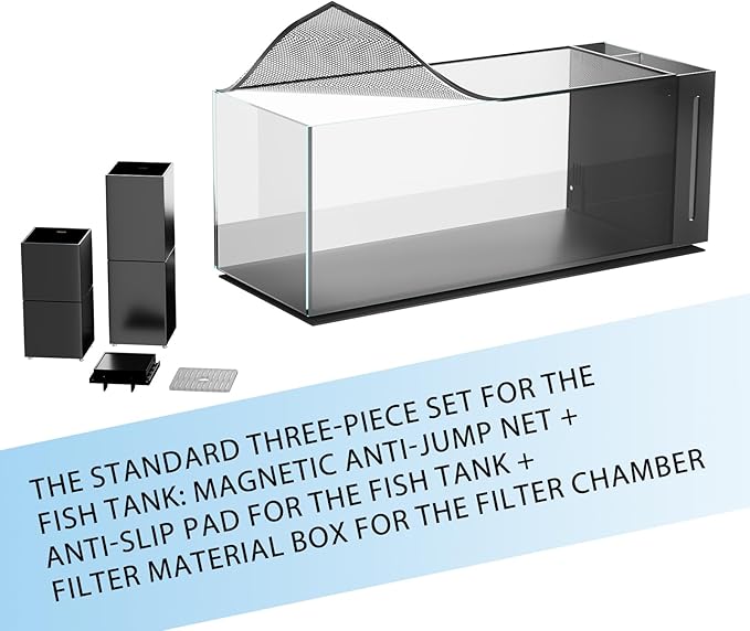 Ultra Clear Rimless Aquarium Tank gallons Low Iron Glass Side Filtration + Anti-Jumping net (50Gal)