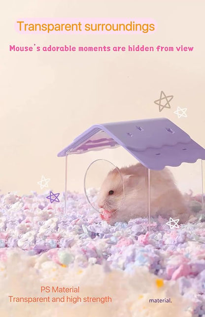 TUTU&LELE Hamster Hideout, Tiny House Habitat, Starry Sky Hideout Nest,Hamster Bed with Plush Cushion for Dwarf Hamsters, Mice, Gerbils, Hamsters to Play, Sleep and Rest (Purple)