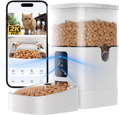 Automatic Cat Feeder with Cameras, 5G WiFi Pet Food Dispenser with 2-Way Audio & Meal Call, 4L Cat Auto Feeder, Easy Setup, App Control, Night Vision, Cloud Storage, AI Pet Motion Capturing