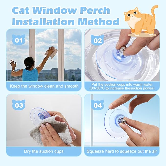 Glow in the Dark Cat Hammock with Cordless Cat Bed, 4 Strong Suction Cups, Warm Soft Zipper Cushions, Moon, Large