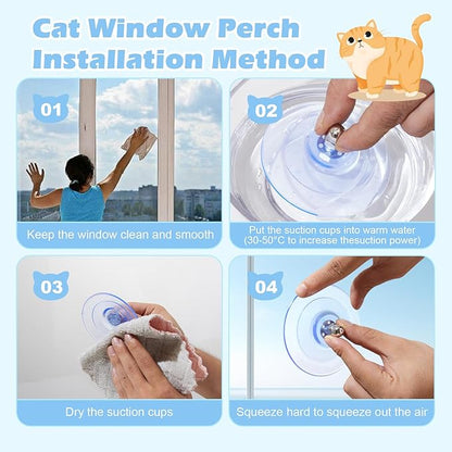 Glow in the Dark Cat Hammock with Cordless Cat Bed, 4 Strong Suction Cups, Warm Soft Zipper Cushions, Moon, Large