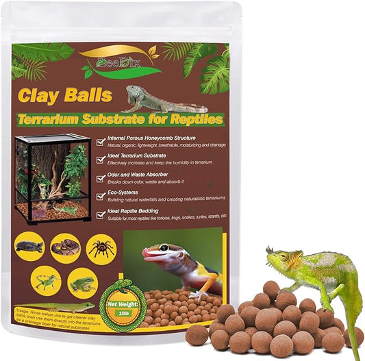 ZeeDix 10LBS Expanded Clay Balls for Reptile Terrarium Substrate - 100% Natural Lightweight Clay Pebbles Substrate, Bioactive Terrarium Substrate for Frogs Bearded Dragon Tortoises Snake Bedding