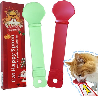 2pcs Cat Strip Feeder Spoon, Happy Spoon for Cats, Cat Lickable Squeezable Creamy Treat, Cat Wet Treats Dispense Spoon, Cat Treat Spoon Squeeze, (Red&Green)