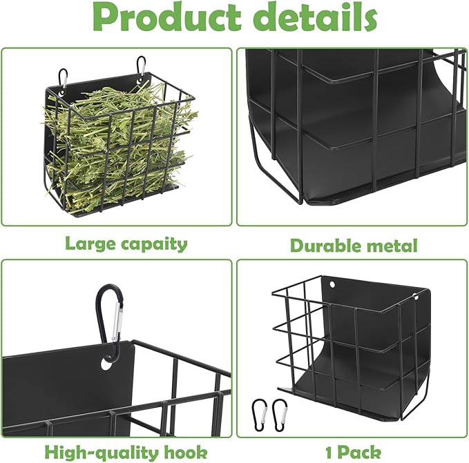 Rabbit Hay Feeder with Heavy-Duty Metal Frame Rabbit Hay Holder, Bunny Hay Feeder Guinea Pig Hay Holder,for Rabbits Guinea Pigs Bunny Chinchillas and Small Animals (Black)