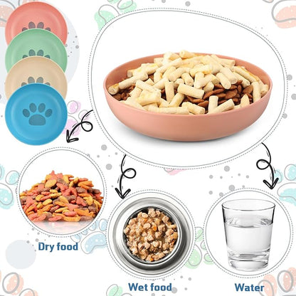 Tioncy 24 Pcs Fatigue Relief Cat Bowl 5.5 Inch Shallow Cat Food Dish Wide and Small Pet Wet Plate Wide Stray Wet Feeding Bowl for Ferrets Feral Short Legged Kitten, Wheat Straw(Four Color,Cute)