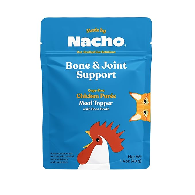 Made by Nacho Bone & Joint Support Meal Topper, Cage-Free Chicken Puree with Bone Broth, Cat Food Topper, Hydration and Flavor, Immune Support, 1.4 oz each, 36 Count
