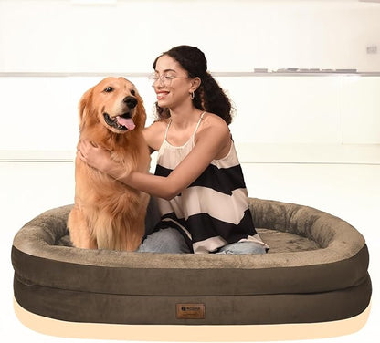 Orthopedic Waterproof Large Dog Bed: Memory Foam Washable Dog Bed with Bolsters - Removable Orthopedic Cover for Medium L XL Large Sized Pet - Non-Slip Bottom - Coffee