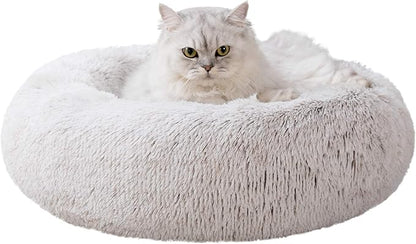 Love's cabin Calming Cat Bed for Indoor Cats, Anti-Anxiety Donut Round Dog Bed, Fluffy Faux Fur Washable Pet Bed for Small Medium Dogs and Cats,Tie-Dye/Coffee,20in