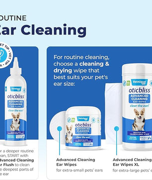 Vetnique Oticbliss Advanced Cleaning Ear Wipes for Dogs for Odor Control, Dirt and Wax Removal with Soothing Aloe Vera, Salicylic Acid & Vitamin E, (Ear Cleaning Wipes, Advanced Cleaning Large)