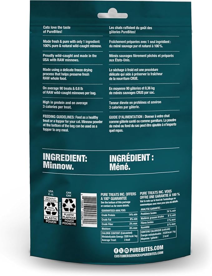 PureBites Freeze Dried Minnow Cat Treats 66g | 1 Ingredient | Made in USA