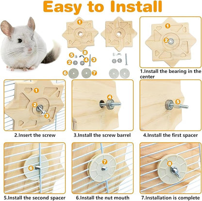 PINVNBY 2 PCS Natural Wooden Chinchilla Chew Toys Rotatable Chinchilla Toy Interactive Teeth Grinding Chew Toy Hanging Chinchilla Cage Accessories for Bunny Rabbit Guinea Pig Hamster Squirrel (Star)