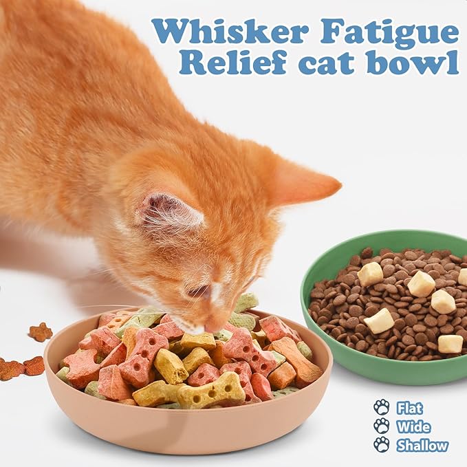 Tioncy 24 Pcs Fatigue Relief Cat Bowl 5.5 Inch Shallow Cat Food Dish Wide and Small Pet Wet Plate Wide Stray Wet Feeding Bowl for Ferrets Feral Short Legged Kitten, Wheat Straw(Three Color,Classic)