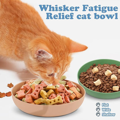 Tioncy 24 Pcs Fatigue Relief Cat Bowl 5.5 Inch Shallow Cat Food Dish Wide and Small Pet Wet Plate Wide Stray Wet Feeding Bowl for Ferrets Feral Short Legged Kitten, Wheat Straw(Three Color,Classic)