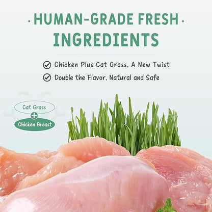 Freeze Dried Cat Grass Treats, Tasty Chicken Flavor, Cat Chew Treats for Dental Cleaning and Hairball Control, Fresh Breath & Healthy Digestion, High Protein & Grain Free Snacks