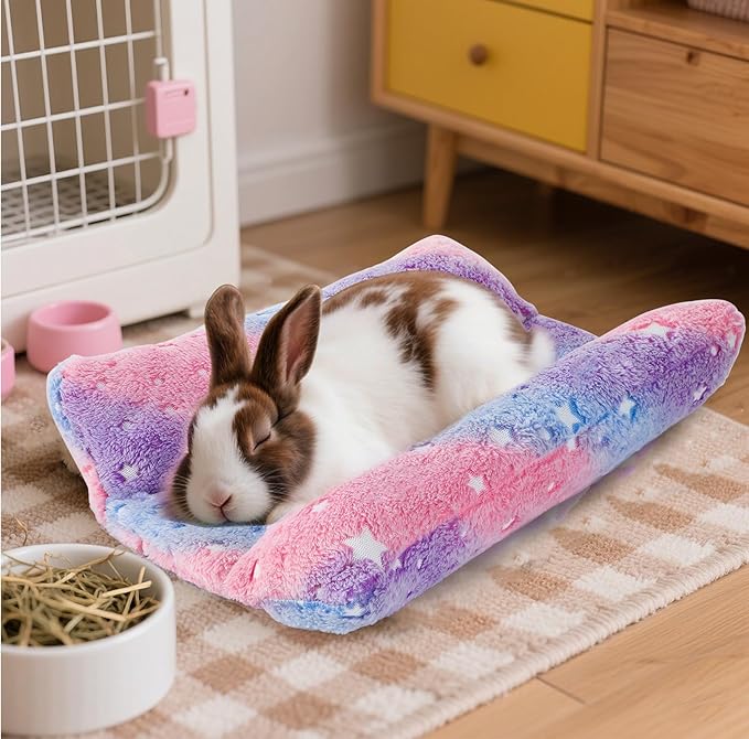 15.7X14 Inch Rabbit Bed, Padded Concave Bed for Small Animals, Cuddle Cushion Plush Mat with Cotton Lounger Pillows for Guinea Pigs, Rabbits, Rats, Hamsters, and Bearded Dragons (Pink)
