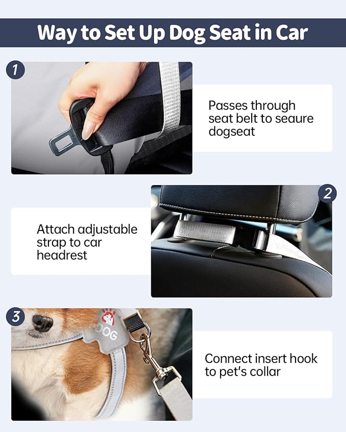 Medium Dog Car Seat for Medium Sized Dogs, Car Seat for Small Dogs with Side Zipper, Waterproof Dog Travel Bed in car with Storage Pockets Up to 25lbs, Memory Foam Filling for Max Support, Light Gray