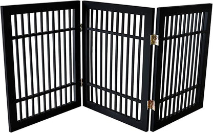 Pet Dog Gate Strong and Durable Freestanding Folding Acacia Hardwood Portable Wooden Fence Indoors or Outdoors by Urnporium (Black Pet Gate, 3 Panel 24" Tall)