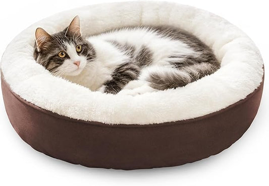 Love's cabin Round Donut Cat and Dog Cushion Bed, 20in Pet Bed for Cats or Small Dogs, Anti-Slip & Water-Resistant Bottom, Super Soft Durable Fabric Pet Beds, Washable Luxury Cat & Dog Bed Brown
