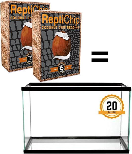 ReptiChip Reptile Bedding Loose Coconut Chip 12 Quart 2 Pack Coco Husk Substrate Mulch for Snake Habitat, Ball Python Terrarium, Turtle Tanks, Tortoise Enclosure